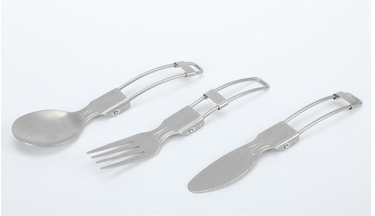 Camping stainless steel folding fork and spoon
