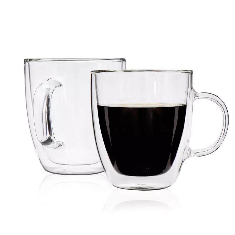 High quality different capacity traditional clear glass mugs double wall glass coffee cup|400ml