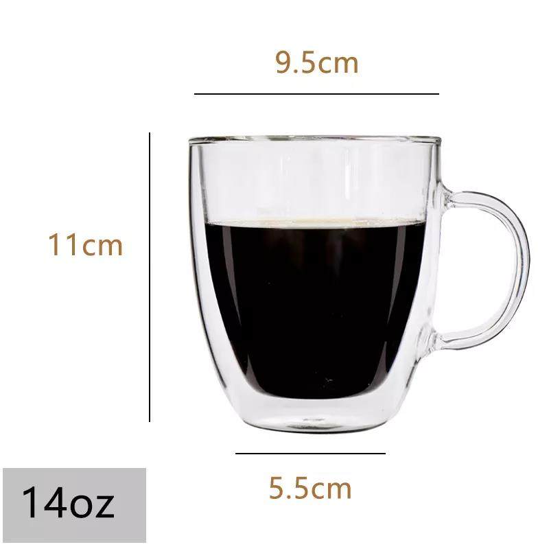 High quality different capacity traditional clear glass mugs double wall glass coffee cup|400ml