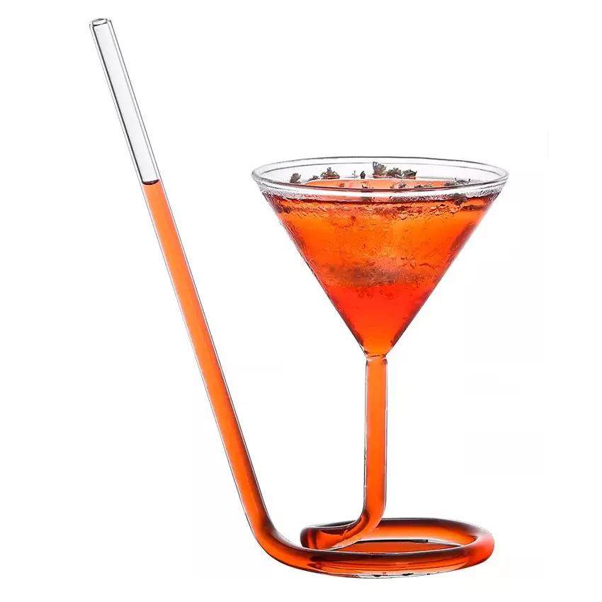 New spiral cocktail glass with built in straw, revolving martini creative vampire glass, long tail cocktail straw wine glass|4oz