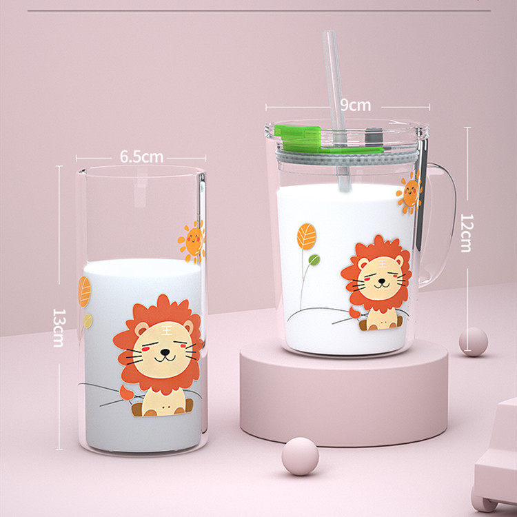 CHILDREN CARTOON MILK CUP TRANSPARENT SCALE GLASS CUP FOR TOD | 12 OZ 350ML