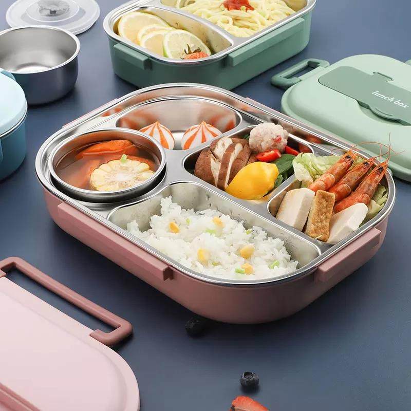 Four Five Compartment Frosted Color Food Container Warmer Lunch Bento Box with PP Lid|1-3L,