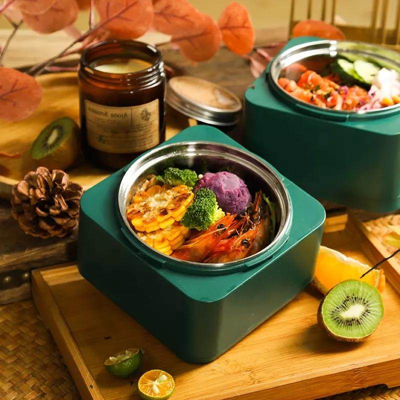 Square PP Stainless Steel Lunch Bento Box Office Fashion Food Container Set for Travel Camping|1-3L