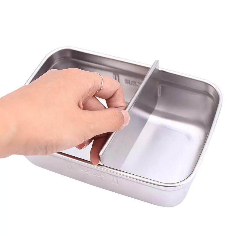 Student use reusable eco friendly 2 compartment stainless steel lunch box food grade lunch box|1-3L