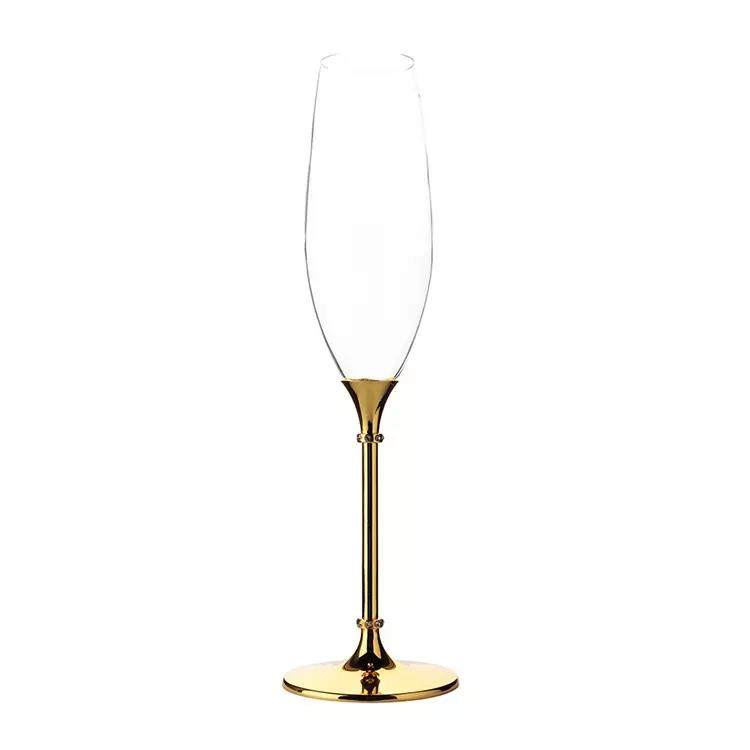 Crystocraft Luxury 24k Gold Plated Wedding Champagne Flutes K9 Glasses Decorated with Brilliant Cut Crystals Wedding Gift|200ml
