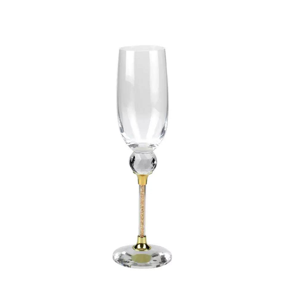 Crystocraft Luxury 24k Gold Plated Wedding Champagne Flutes K9 Glasses Decorated with Brilliant Cut Crystals Wedding Gift|200ml