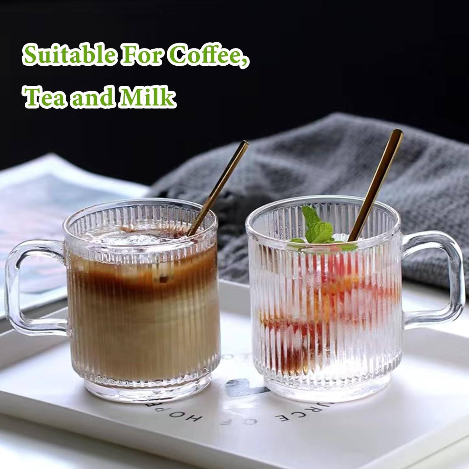 2 glass coffee cups with handle and spoon| 12oz