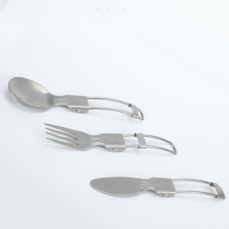 Camping stainless steel folding fork and spoon