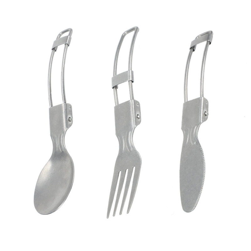 Camping stainless steel folding fork and spoon