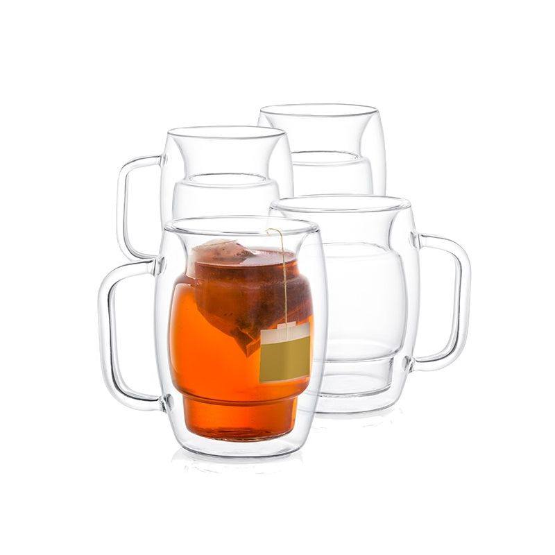 MADE IN CHINA GLASS COFFEE CUPS DOUBLE WALL - SET OF 4 INSULATED MUGS TEA GLASSES - 10-OUNCES