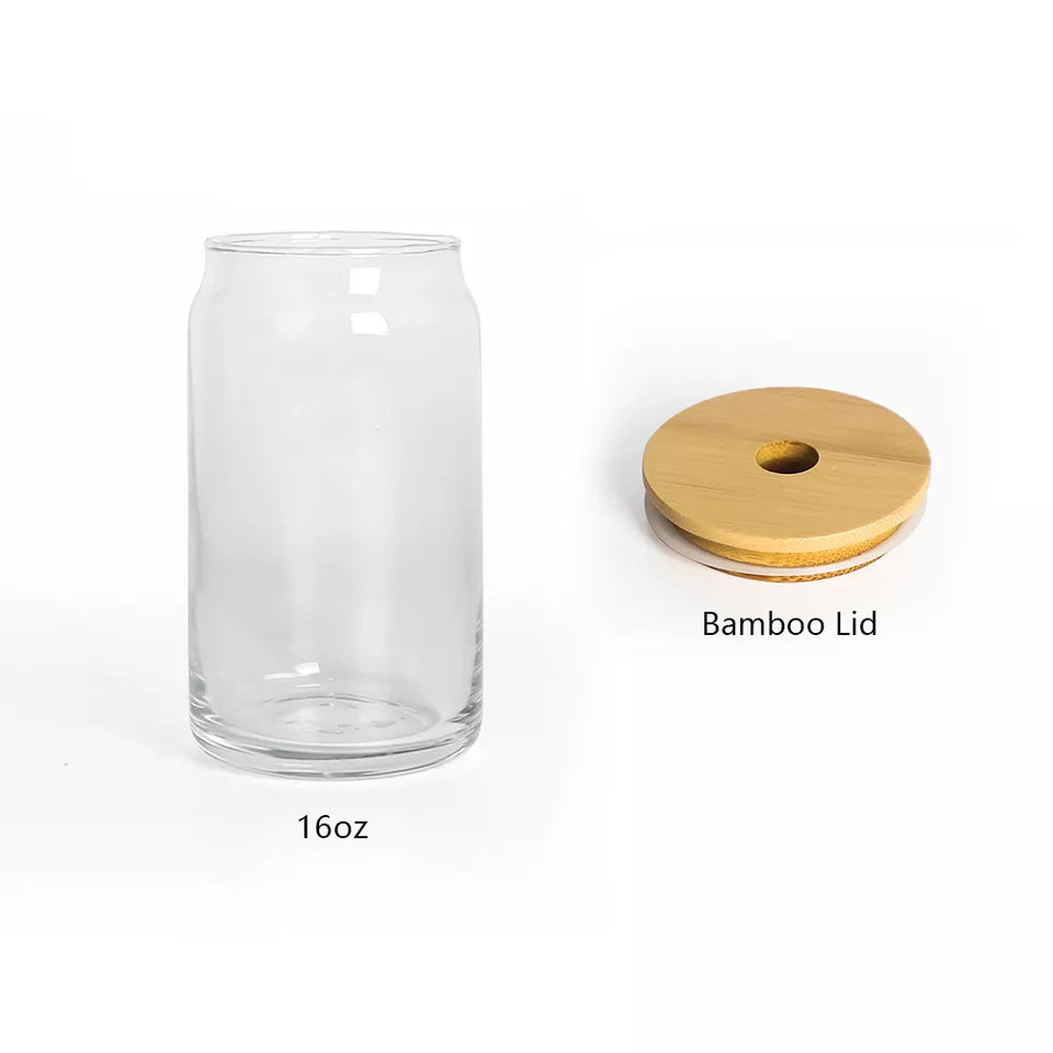 Beer mug with bamboo lid and straw aesthetic glass beer can|450ml