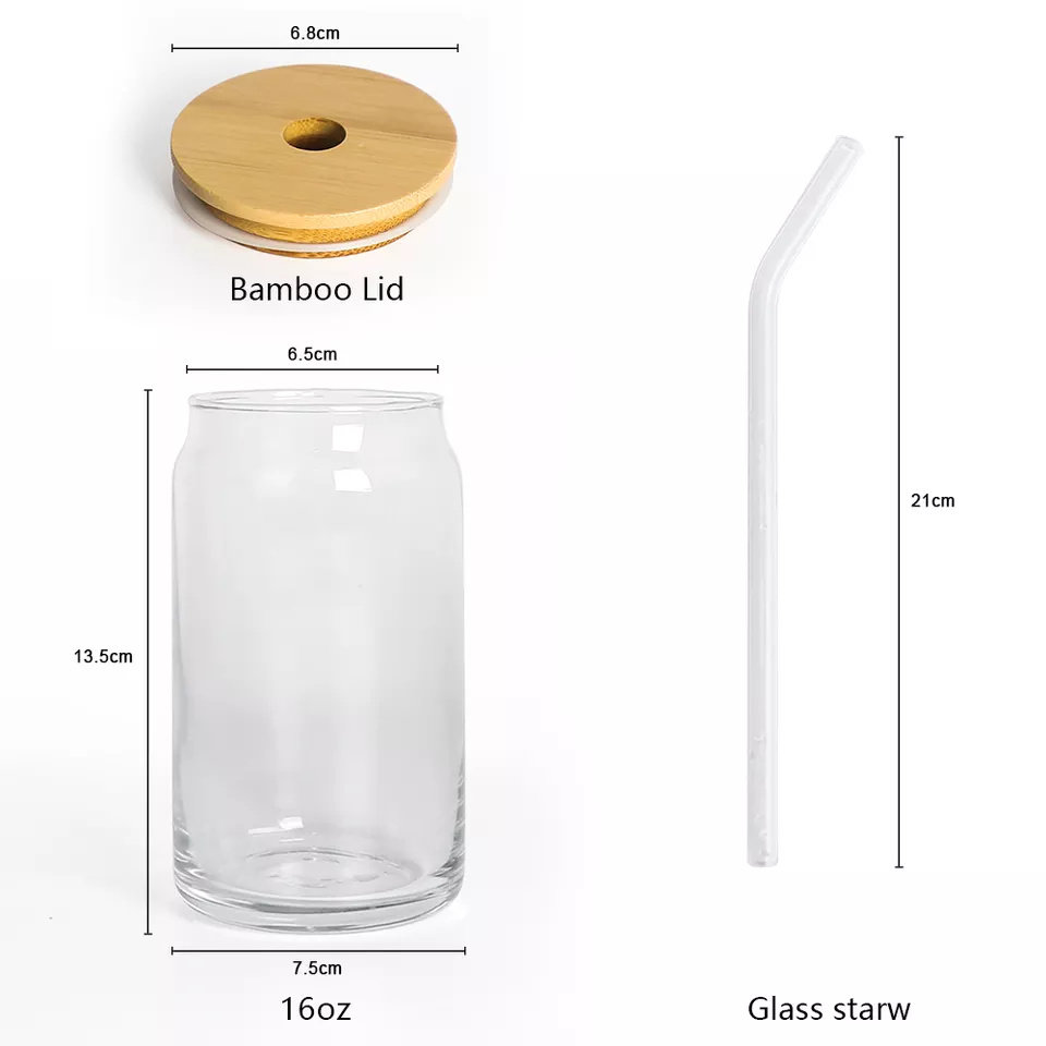 Beer mug with bamboo lid and straw aesthetic glass beer can|450ml