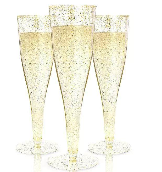 Champagne glass with thin handle high gold sparkling plastic champagne glass|200ml