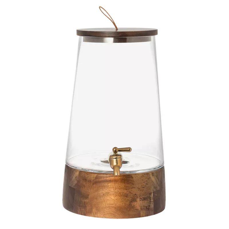 Hot salling new design clear glass beverage dispenser with acacia wood lid and base--Grace