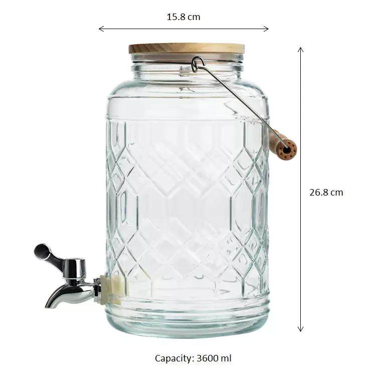 Wholesale Price Beverage Glass Dispenser with Wooden Lid and Metal Handle--Grace