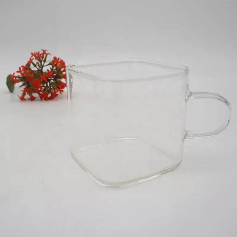 mini glass cup with handle coffee mug glass custom square shape clear espresso mugs|190ml