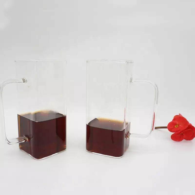 Factory price  square shape glass cup coffee juice milk good morning glass mug|400ml