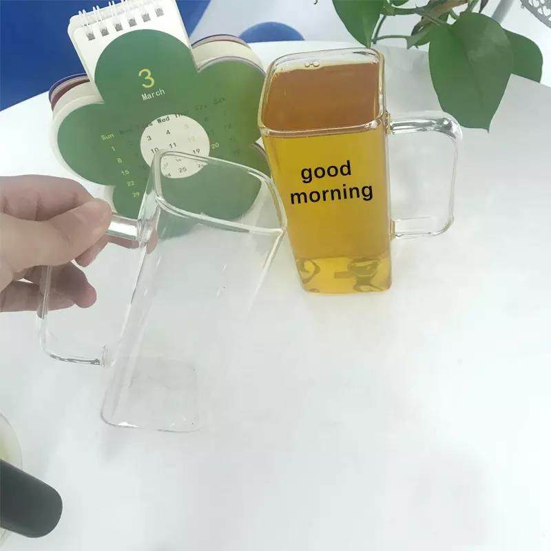 Factory price  square shape glass cup coffee juice milk good morning glass mug|400ml