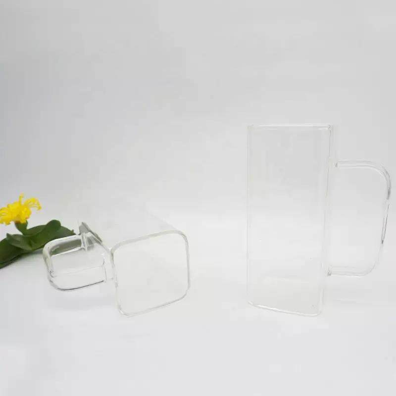 Factory price  square shape glass cup coffee juice milk good morning glass mug|400ml