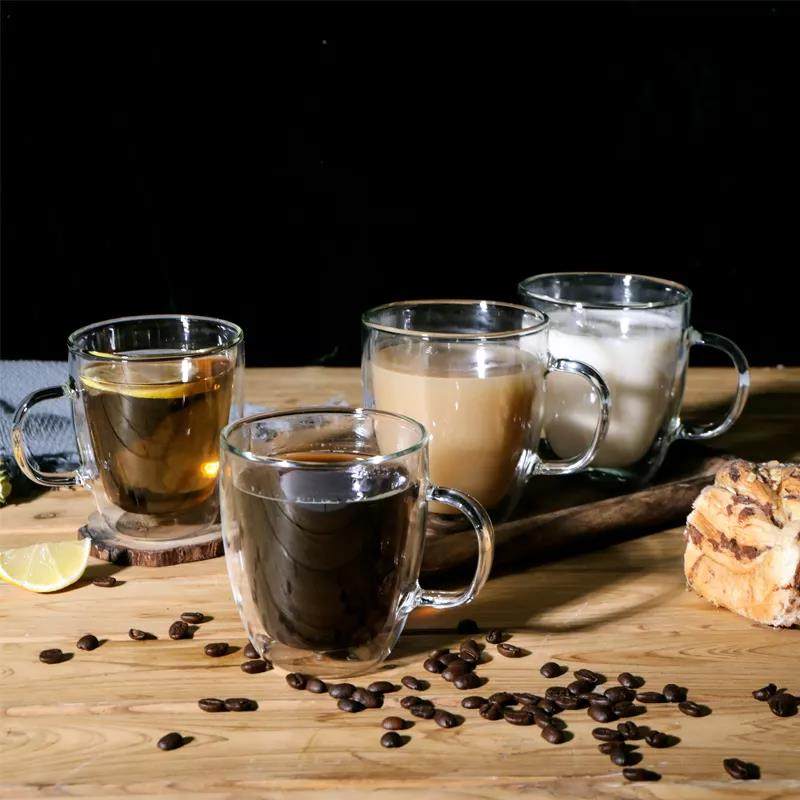 High quality different capacity traditional clear glass mugs double wall glass coffee cup|400ml