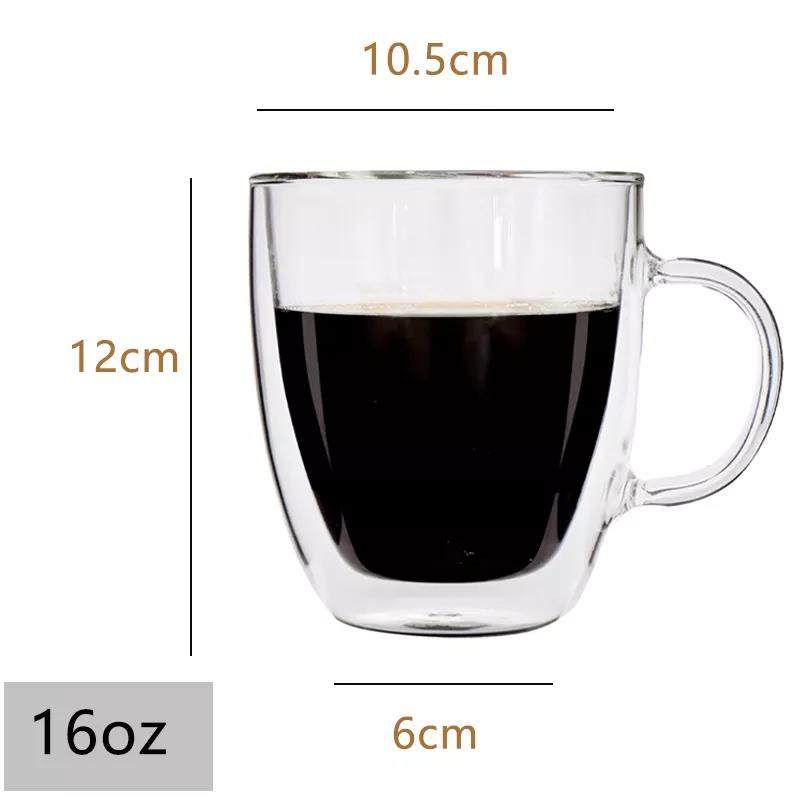 High quality different capacity traditional clear glass mugs double wall glass coffee cup|400ml