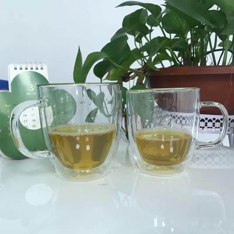 High quality different capacity traditional clear glass mugs double wall glass coffee cup|400ml