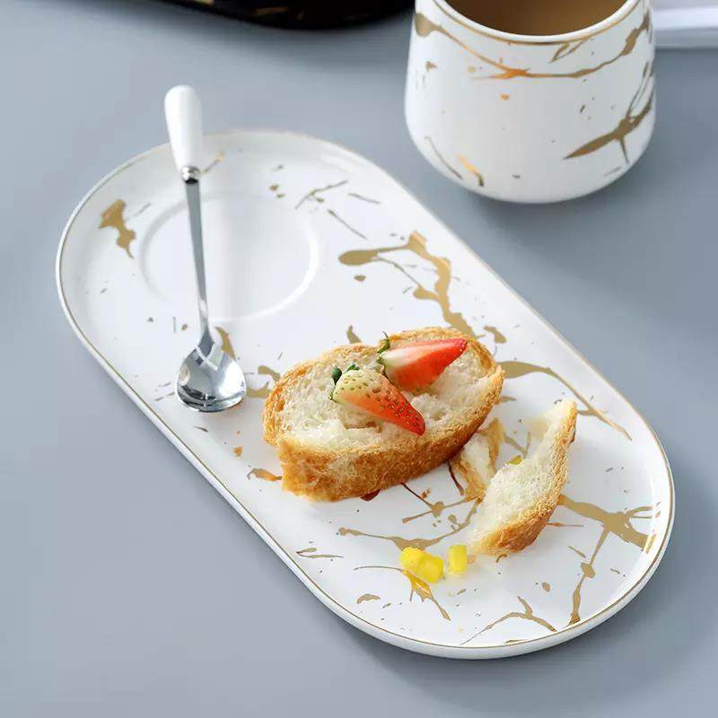 Custom gift ceramic tea cups & saucers gold marble ceramic coffee cups mugs set custom logo ceramic saucer mug set|300/400ml|