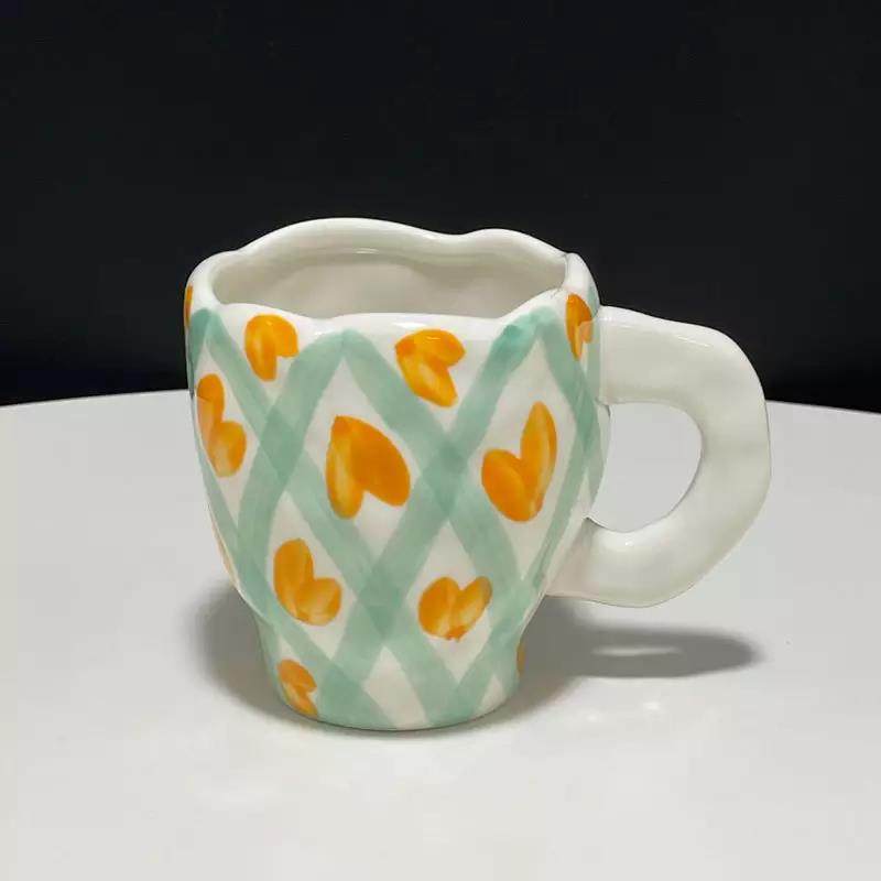 LOW MOQ Pottery Teacups Handpainted Fancy Pink Color Porcelain Arabic Coffee Tea Mugs Korean Cups for Cafe|400/500ml