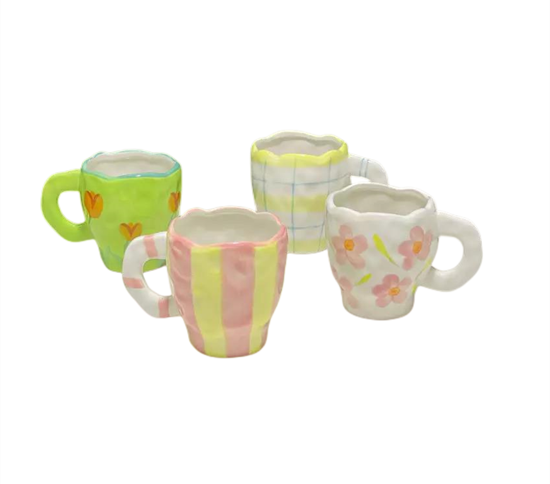 LOW MOQ Pottery Teacups Handpainted Fancy Pink Color Porcelain Arabic Coffee Tea Mugs Korean Cups for Cafe|400/500ml