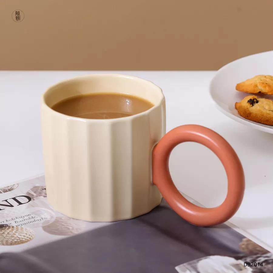 customizable stripe gift mug cup fancy ceramic coffee mugs with big handle|260ml