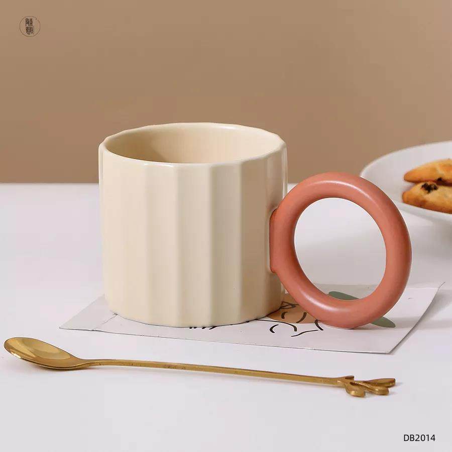 customizable stripe gift mug cup fancy ceramic coffee mugs with big handle|260ml