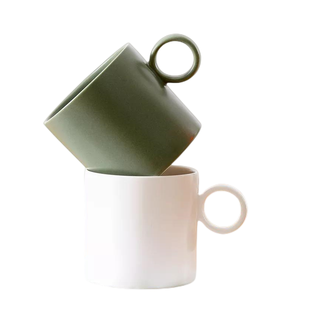 Custom Matte Green White Coffee Cups Set Handmade Cappuccino Mocha Tea Ceramic Coffee Cup and Saucer Set for Afternoon te|200ml