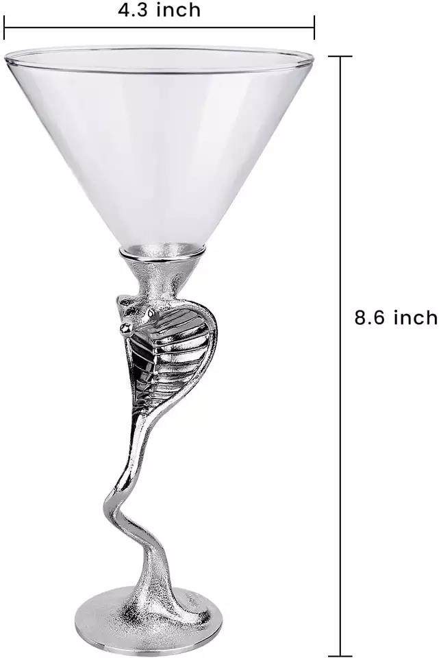 Wholesale Custom Logo Martini Glasses Metal Stem Polish creative Snake Cocktail glasses unique|100ml