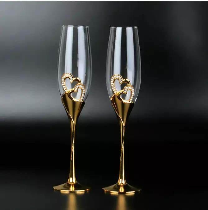 Champagne Glasses Gold Metal Stand Flutes Wine Glasses Goblet Party Lovers Valentine's Day Gifts |200ml