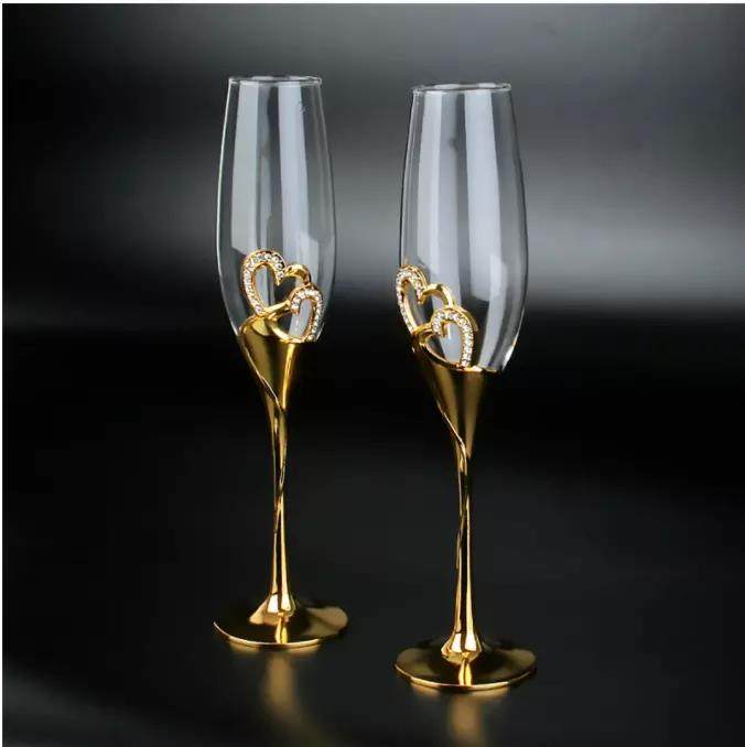 Champagne Glasses Gold Metal Stand Flutes Wine Glasses Goblet Party Lovers Valentine's Day Gifts |200ml