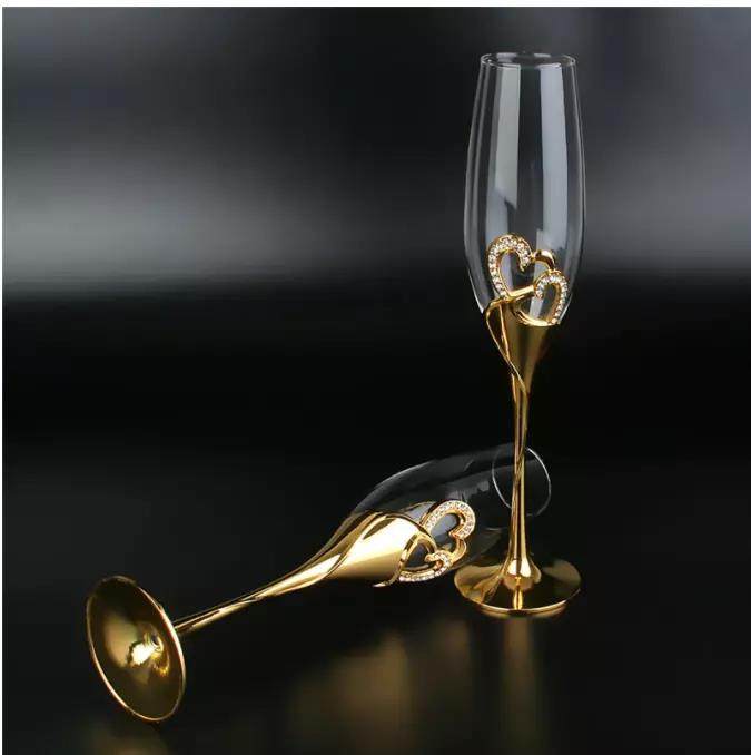 Champagne Glasses Gold Metal Stand Flutes Wine Glasses Goblet Party Lovers Valentine's Day Gifts |200ml