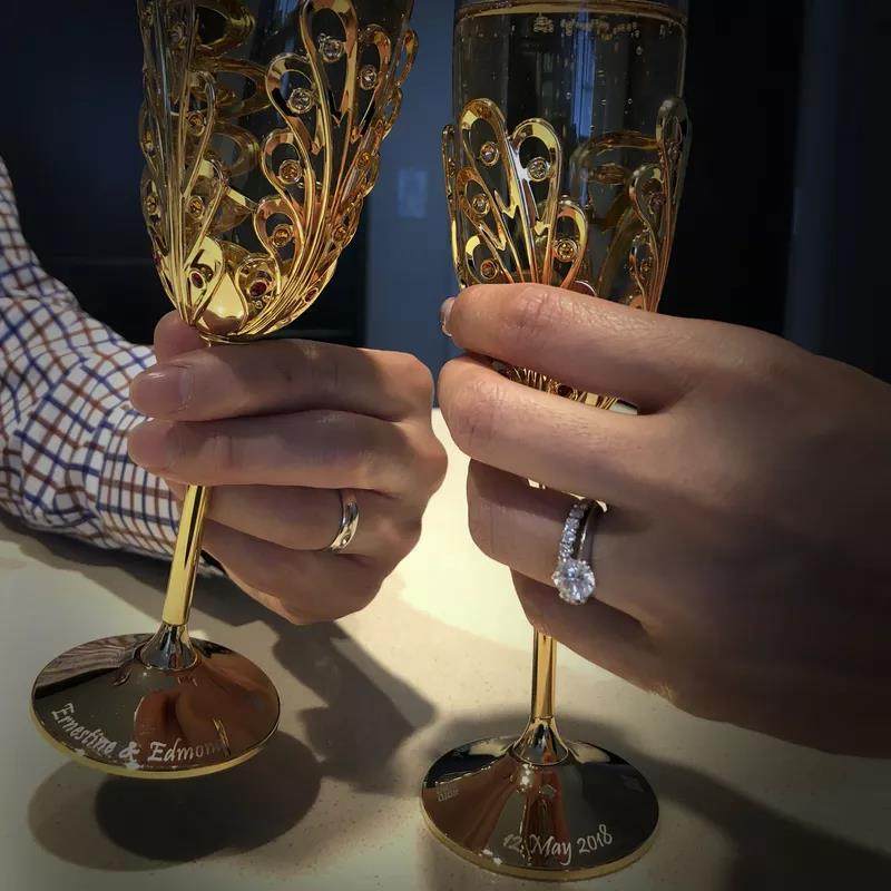 Crystocraft Luxury 24k Gold Plated Wedding Champagne Flutes K9 Glasses Decorated with Brilliant Cut Crystals Wedding Gift|200ml