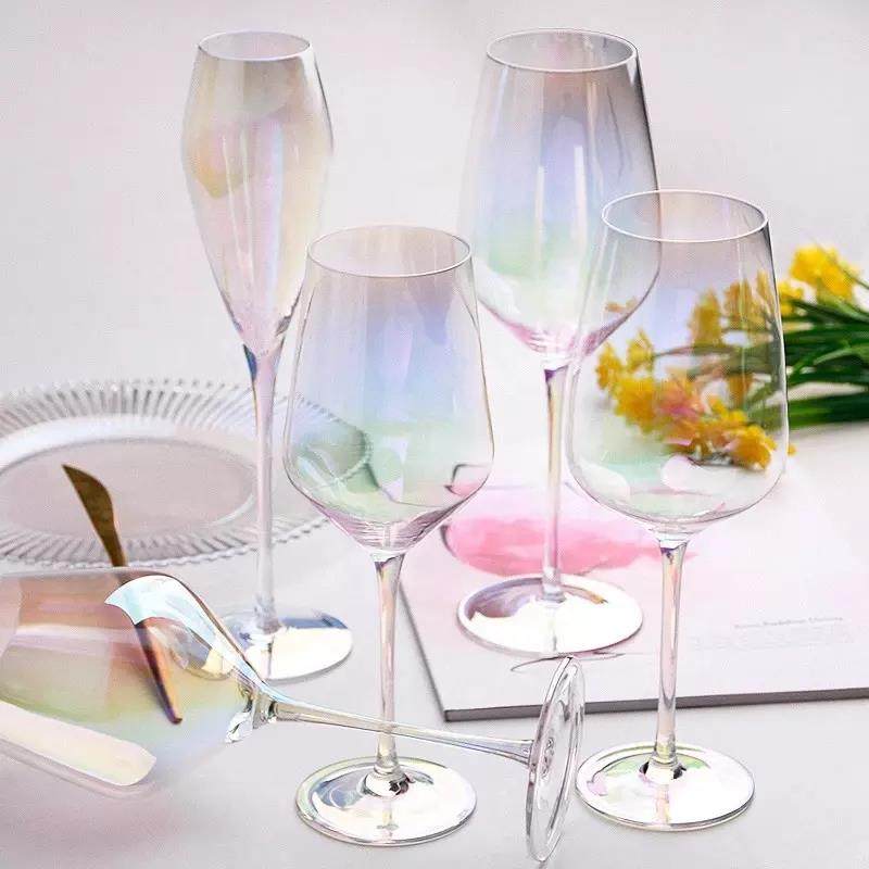 Rainbow Colored Goblet Lead Free Crystal Wedding Champagne Gass Plating Wine Glasses|500ml