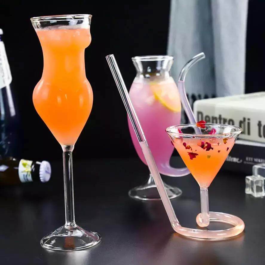 New spiral cocktail glass with built in straw, revolving martini creative vampire glass, long tail cocktail straw wine glass|4oz