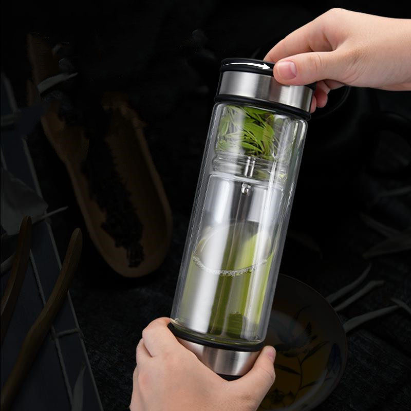 Double-layer high borosilicate tea separation cup simple tea insulation glass|350ml