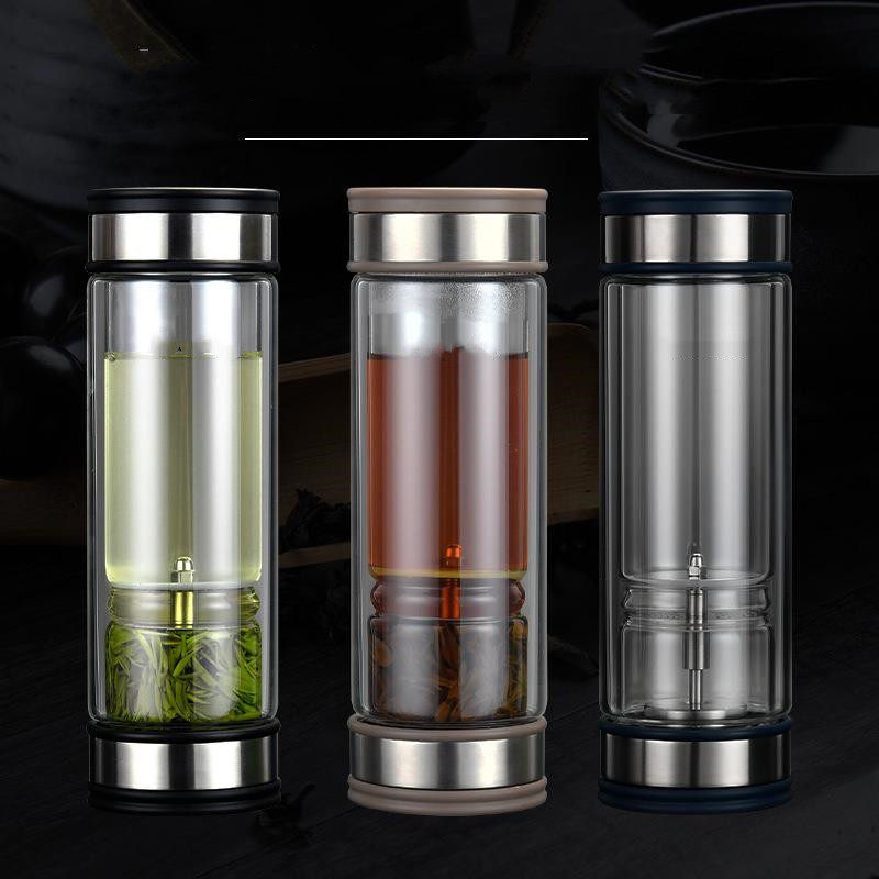 Double-layer high borosilicate tea separation cup simple tea insulation glass|350ml