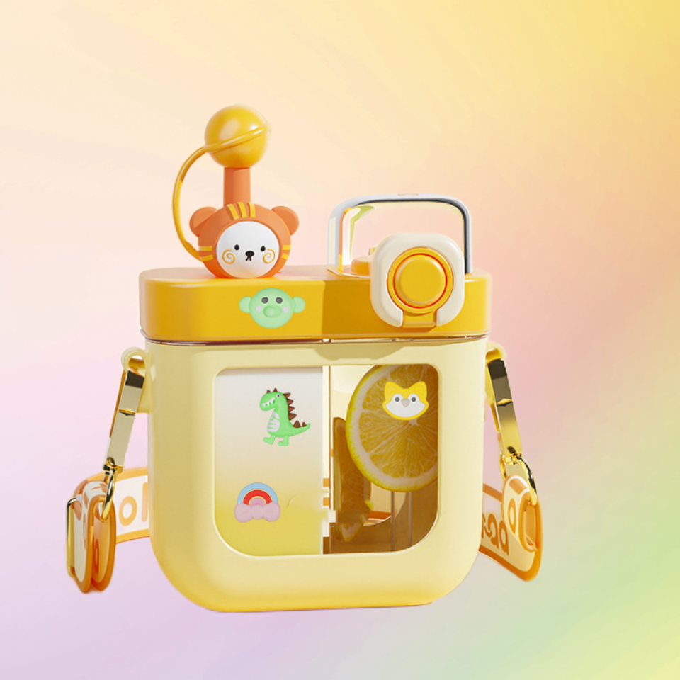 GIRLS SCHOOL CHILDREN PORTABLE CUTE SQUARE DOUBLE STRAW ANTI-FALL WATER CUP | 20 OZ 580ML