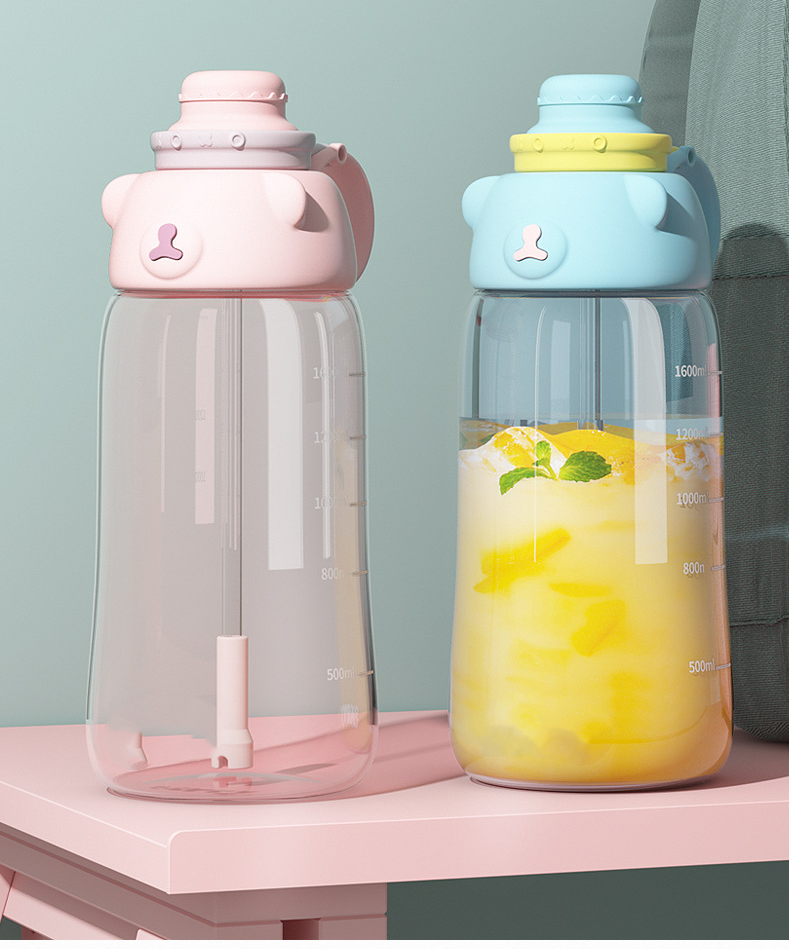 SUMMER PORTABLE STRAW LARGE CAPACITY WATER BOTTLE CHILDREN CUTE POT BELLY CUP | 42 OZ 1200ML