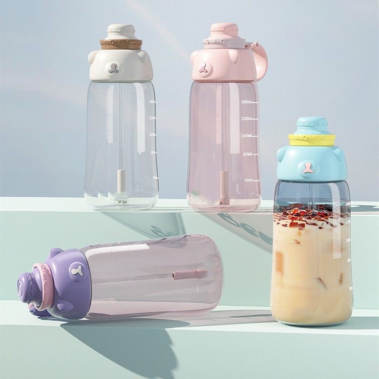 SUMMER PORTABLE STRAW LARGE CAPACITY WATER BOTTLE CHILDREN CUTE POT BELLY CUP | 42 OZ 1200ML