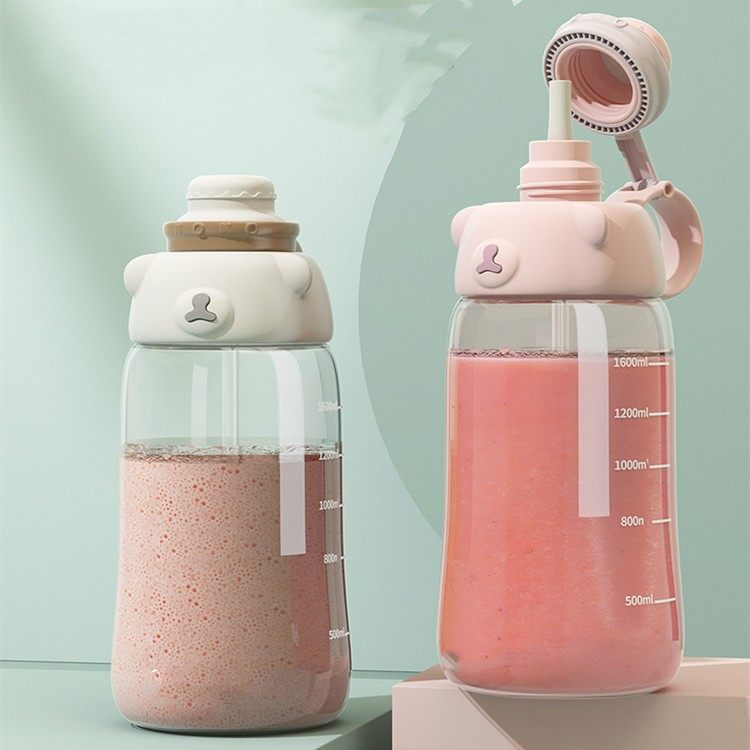 SUMMER PORTABLE STRAW LARGE CAPACITY WATER BOTTLE CHILDREN CUTE POT BELLY CUP | 42 OZ 1200ML