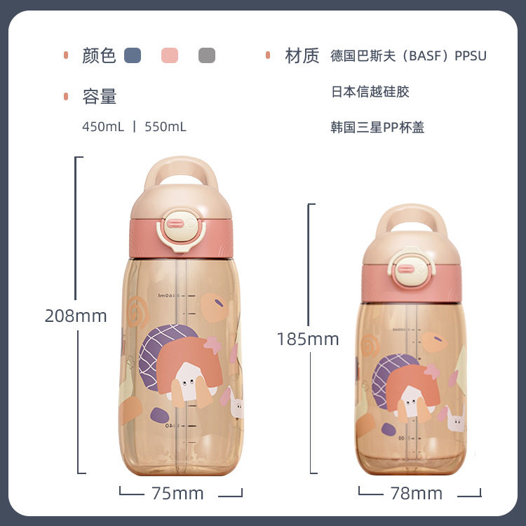 Ppsu plastic water cup children's straw cup cartoon bouncing cup|550ml
