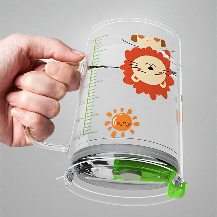 CHILDREN CARTOON MILK CUP TRANSPARENT SCALE GLASS CUP FOR TOD | 12 OZ 350ML