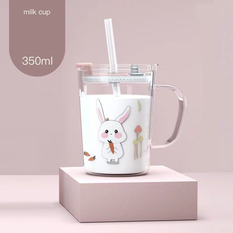CHILDREN CARTOON MILK CUP TRANSPARENT SCALE GLASS CUP FOR TOD | 12 OZ 350ML