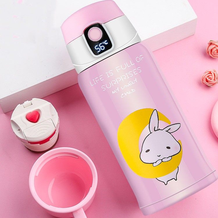 NEW CARTOON SMART TEMPERATURE MEASURING STRAW PORTABLE CHILDREN'S THERMOS CUP | 18 OZ 550ML