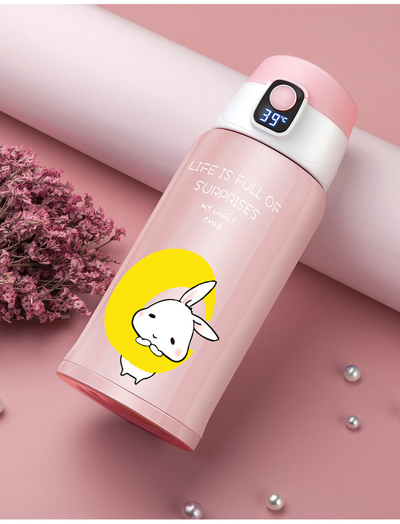 NEW CARTOON SMART TEMPERATURE MEASURING STRAW PORTABLE CHILDREN'S THERMOS CUP | 18 OZ 550ML